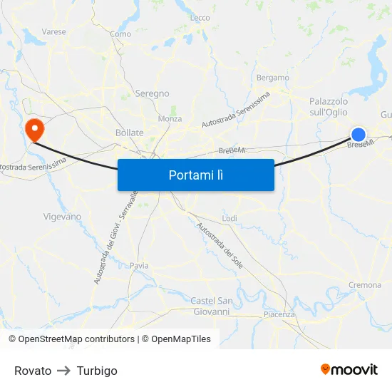 Rovato to Turbigo map