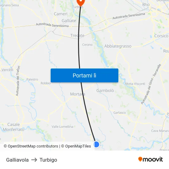 Galliavola to Turbigo map