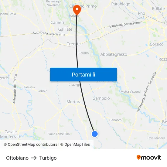 Ottobiano to Turbigo map