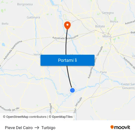 Pieve Del Cairo to Turbigo map