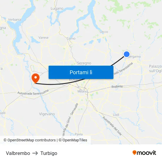 Valbrembo to Turbigo map