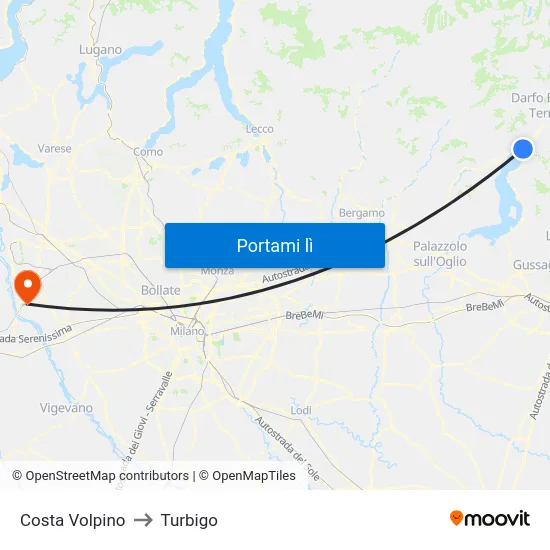Costa Volpino to Turbigo map