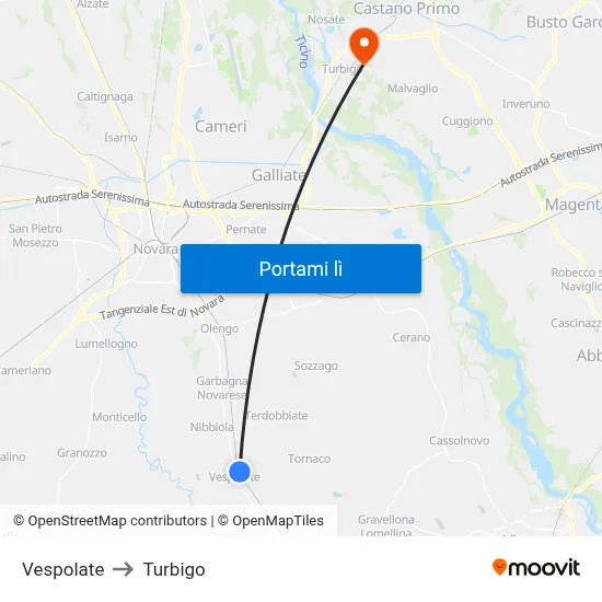 Vespolate to Turbigo map