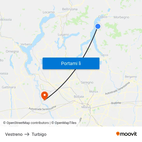 Vestreno to Turbigo map