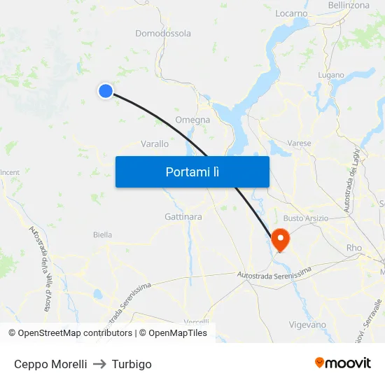Ceppo Morelli to Turbigo map