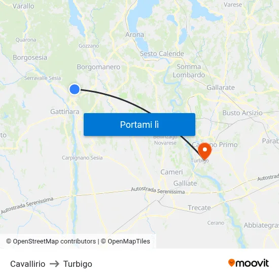 Cavallirio to Turbigo map