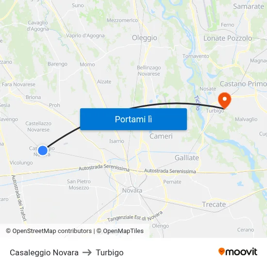 Casaleggio Novara to Turbigo map