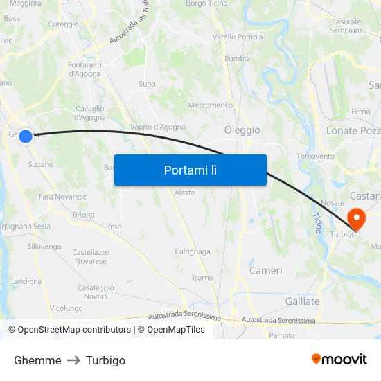 Ghemme to Turbigo map