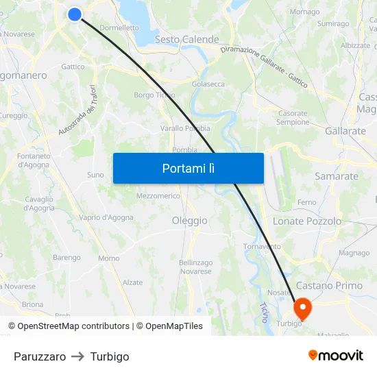 Paruzzaro to Turbigo map