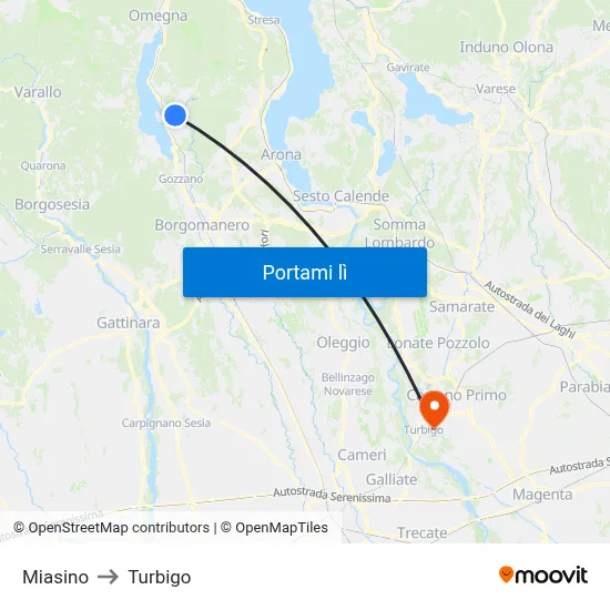Miasino to Turbigo map