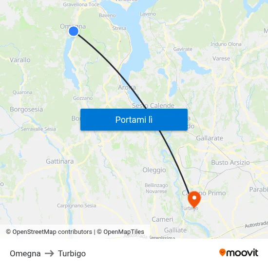 Omegna to Turbigo map