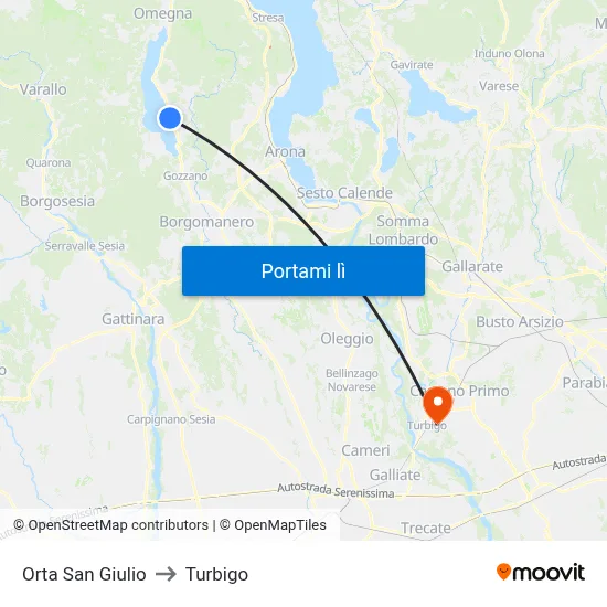 Orta San Giulio to Turbigo map