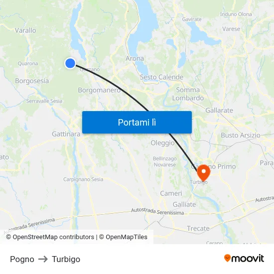 Pogno to Turbigo map