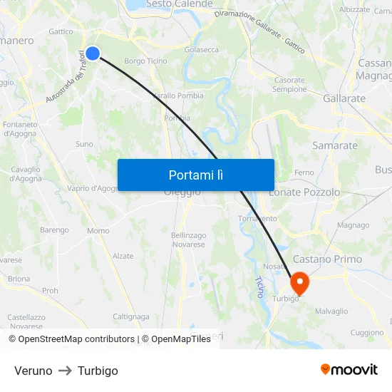 Veruno to Turbigo map