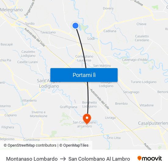 Montanaso Lombardo to San Colombano Al Lambro map