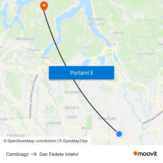 Cambiago to San Fedele Intelvi map