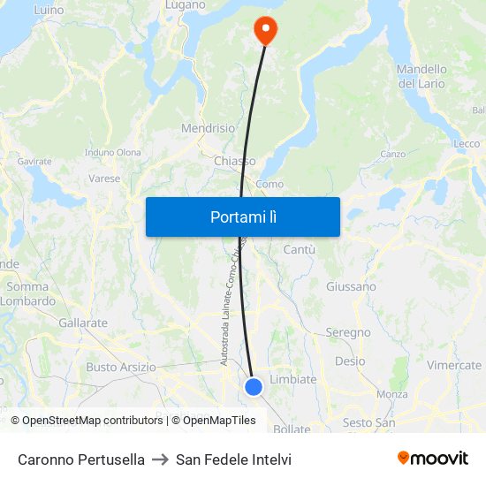 Caronno Pertusella to San Fedele Intelvi map