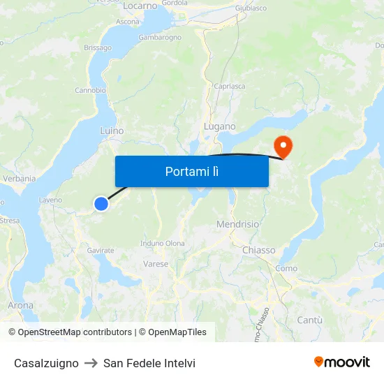 Casalzuigno to San Fedele Intelvi map