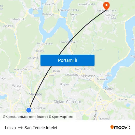 Lozza to San Fedele Intelvi map