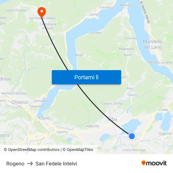Rogeno to San Fedele Intelvi map