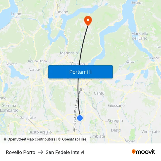 Rovello Porro to San Fedele Intelvi map