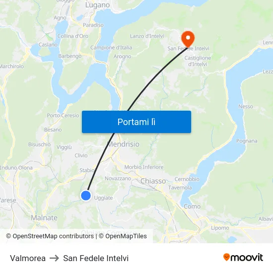 Valmorea to San Fedele Intelvi map