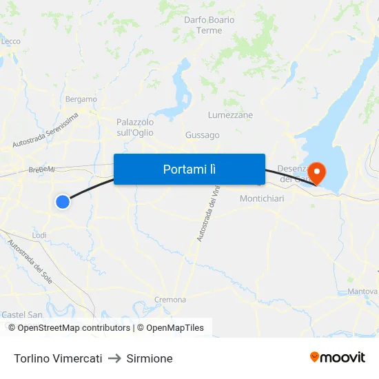 Torlino Vimercati to Sirmione map