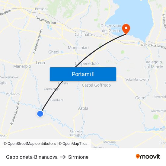 Gabbioneta-Binanuova to Sirmione map