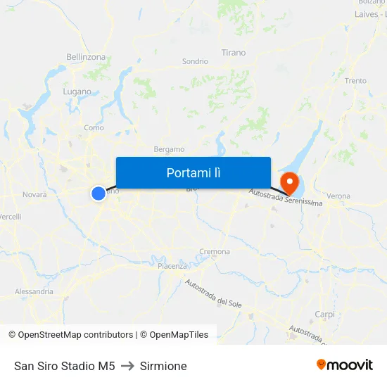 San Siro Stadio M5 to Sirmione map