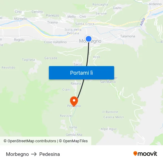 Morbegno to Pedesina map