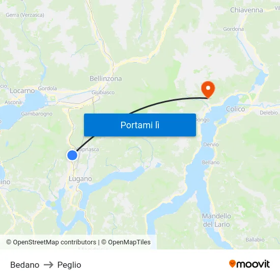 Bedano to Peglio map