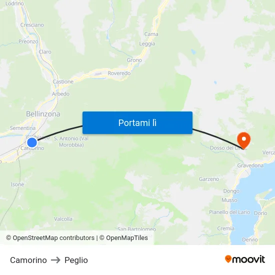 Camorino to Peglio map