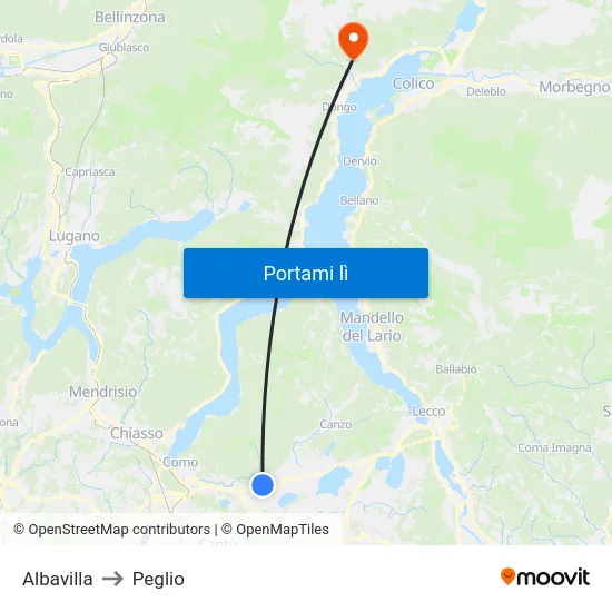 Albavilla to Peglio map