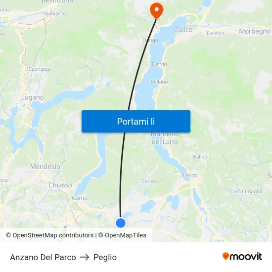 Anzano Del Parco to Peglio map