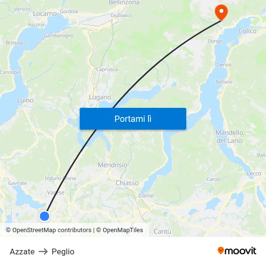 Azzate to Peglio map