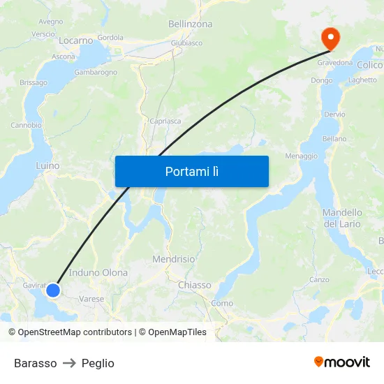 Barasso to Peglio map
