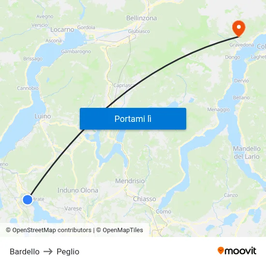 Bardello to Peglio map