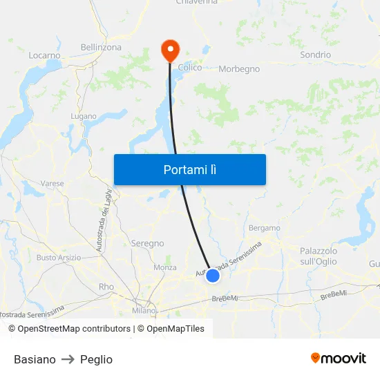 Basiano to Peglio map