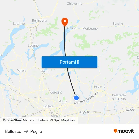 Bellusco to Peglio map
