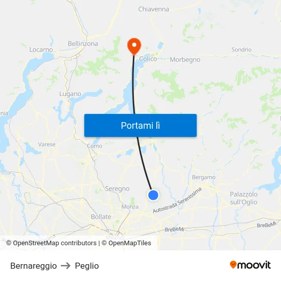 Bernareggio to Peglio map