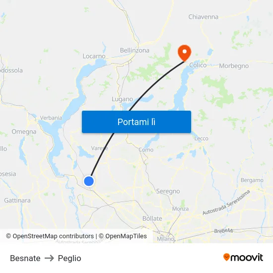 Besnate to Peglio map