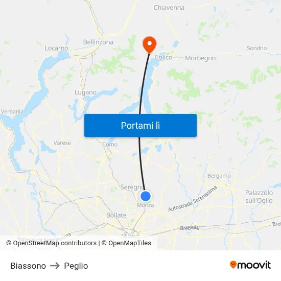 Biassono to Peglio map