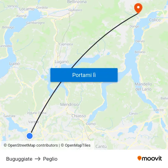 Buguggiate to Peglio map