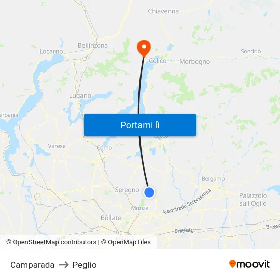 Camparada to Peglio map