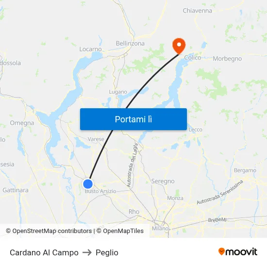 Cardano Al Campo to Peglio map