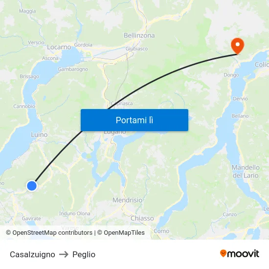 Casalzuigno to Peglio map