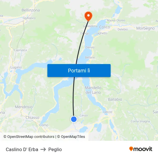 Caslino D' Erba to Peglio map