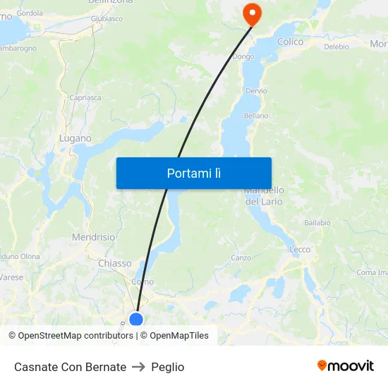 Casnate Con Bernate to Peglio map