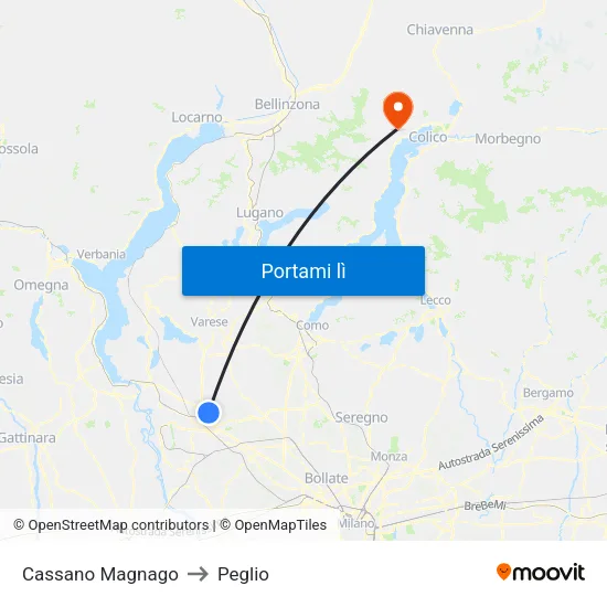 Cassano Magnago to Peglio map