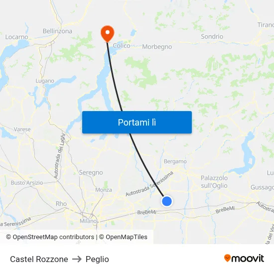 Castel Rozzone to Peglio map